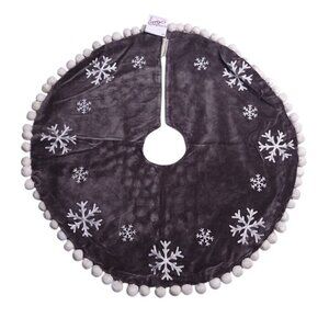 Primitives By Kathy Velvet Christmas Tree Skirt Gray 24" Embroidered Snowflakes
